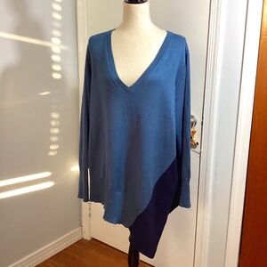 89TH + MADISON PLUS 3X V NECK SWEATER PULLOVER ASYMMETRICAL COLORBLOCK TEAL NAVY